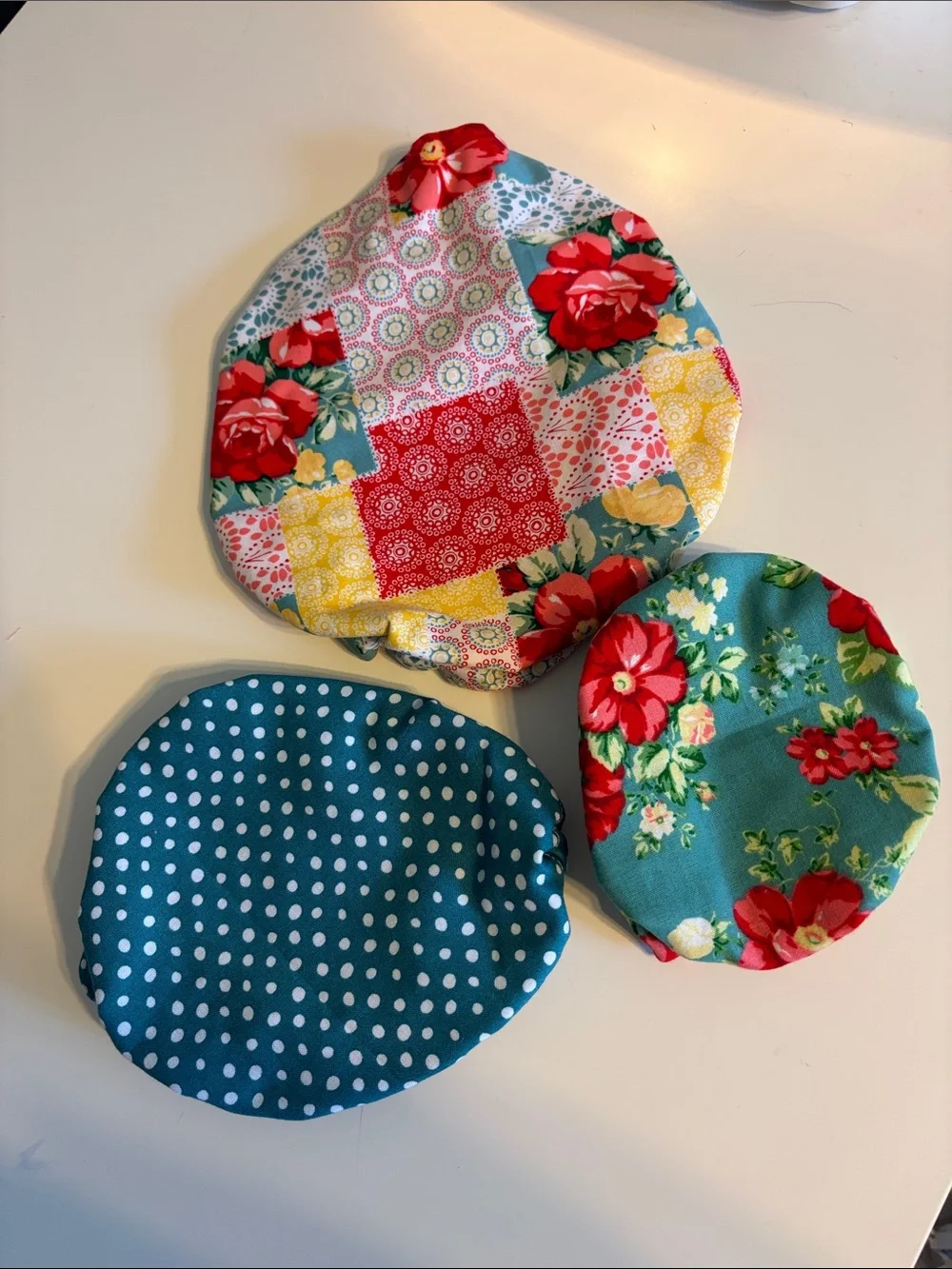 Pioneer Women Floral & Teal Reusable Fabric Bowl Cover Set - Elastic Stretch Top
